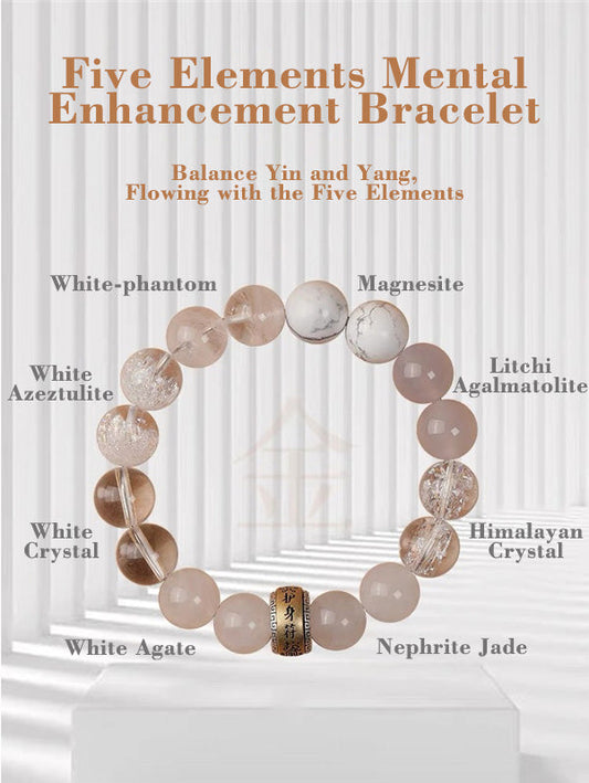 Celestial Clarity Bracelet with white and translucent gemstones and protective charm.