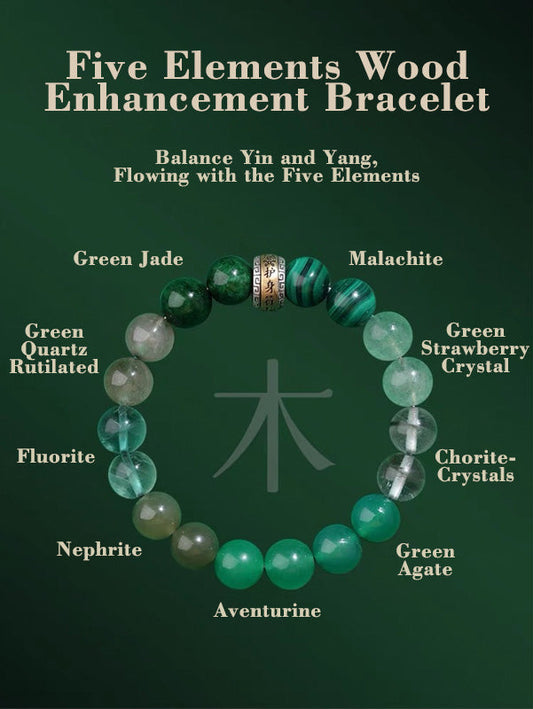 Verdant Growth Bracelet with green gemstones and protective charm, symbolizing harmony.